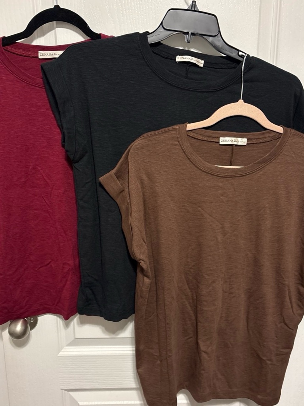 Zenana Outfitters Short Sleeve Crewneck Tops - Black, Brown, Burgundy